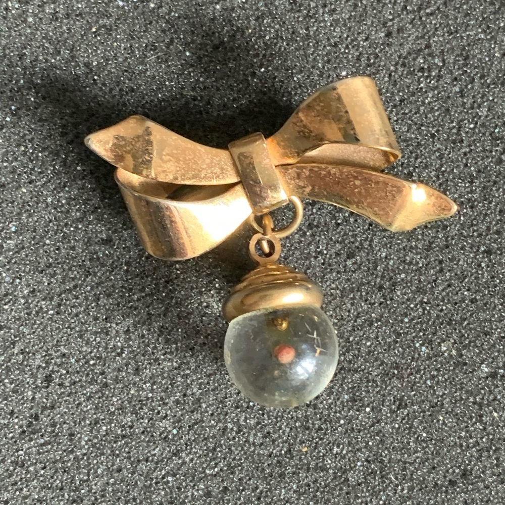 Vintage Gold-Tone Bow Mustard Seed Brooch